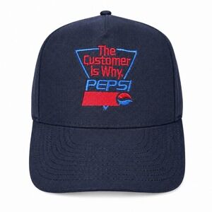 Vintage Pepsi The Customer Is Why Snapback Hat Made In USA Blue Trucker Cap OSFA
